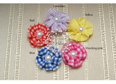 Ribbon Gingham flower, 4.5 cm, Pack of 3